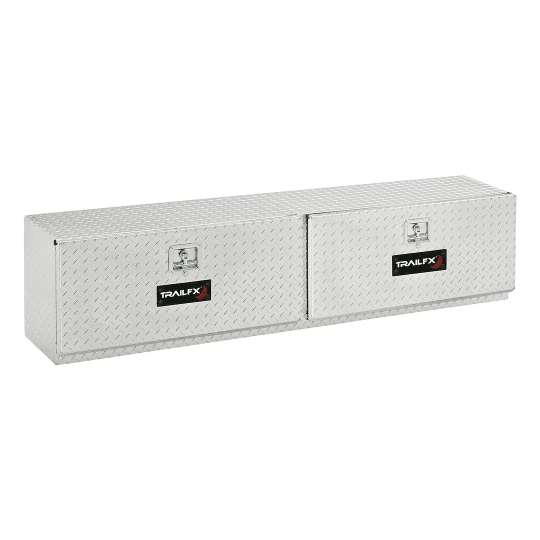 170721 – TRAILFX Tool Box, Top Mount 2 Door Diamond Tread Bright Polished 16 Gauge Aluminum 72 Inch Length x 13-1/4 I...